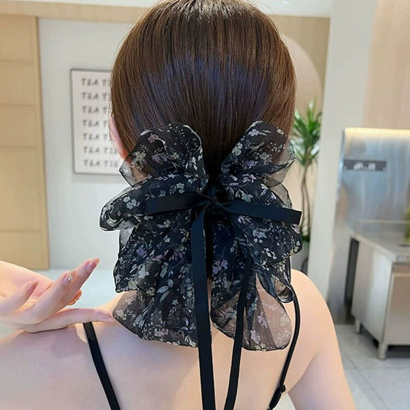 Wholesale Hair Accessories Fabric Handmade French Retro Floral Bow Ribbon Clip For Women