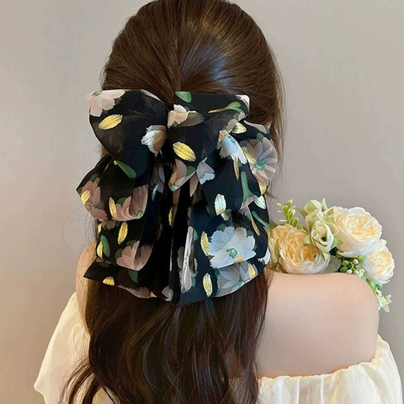 Wholesale Hair Accessories Fabric Handmade French Retro Floral Bow Ribbon Clip For Women