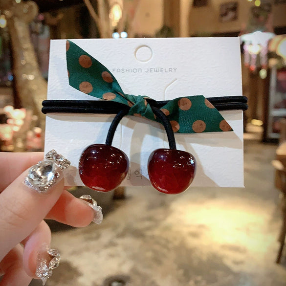Wholesale Hair Accessories Hair Band Hair Rope For Female Mixed Material Handmade Cherry Style High Elasticity
