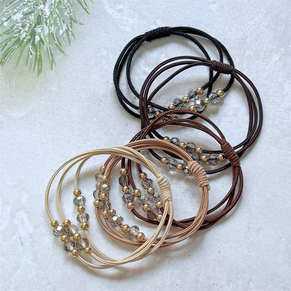 Wholesale Hair Accessories Mixed Materials Handmade Leather Jacket Head Rope For Women High Elastic Durable With Rhinestone And Beaded Design