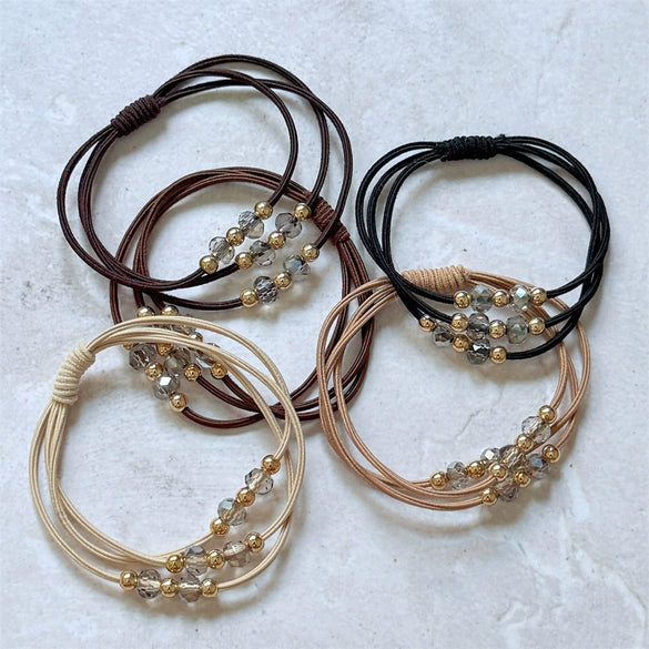Wholesale Hair Accessories Mixed Materials Handmade Leather Jacket Head Rope For Women High Elastic Durable With Rhinestone And Beaded Design