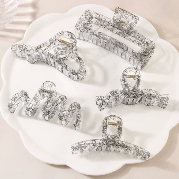Wholesale Hair Accessories Plastic Resin Large Grasp Shark Clip With Lace Pattern And Printing For Women