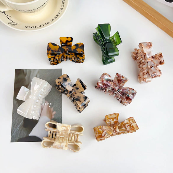 Wholesale Hair Accessories Plastic Resin Retro Handmade Grab Clip Bow Hairpin For Women