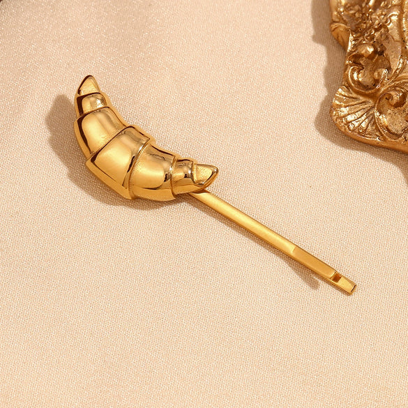 Wholesale Hair Accessories Stainless Steel 18K Gold Plated Horn Hairpin For Women Retro Niche Design