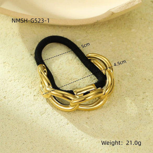 Wholesale Hair Accessories Stainless Steel Retro Ins Style Bow Geometric Starfish Hair Ring With 18K Gold Electroplated Hair Rope