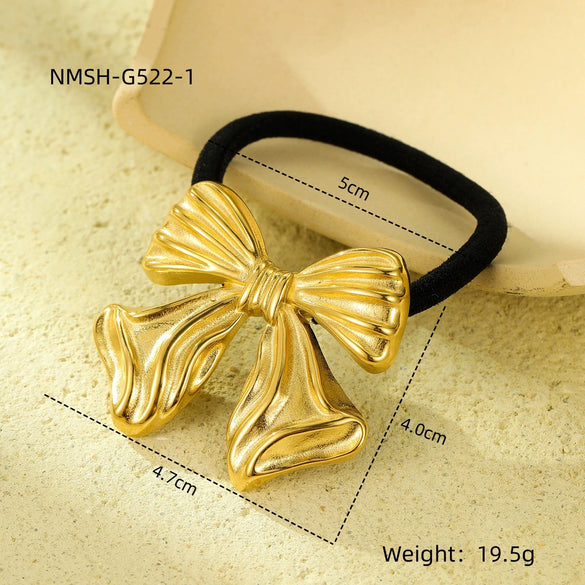Wholesale Hair Accessories Stainless Steel Retro Ins Style Bow Geometric Starfish Hair Ring With 18K Gold Electroplated Hair Rope