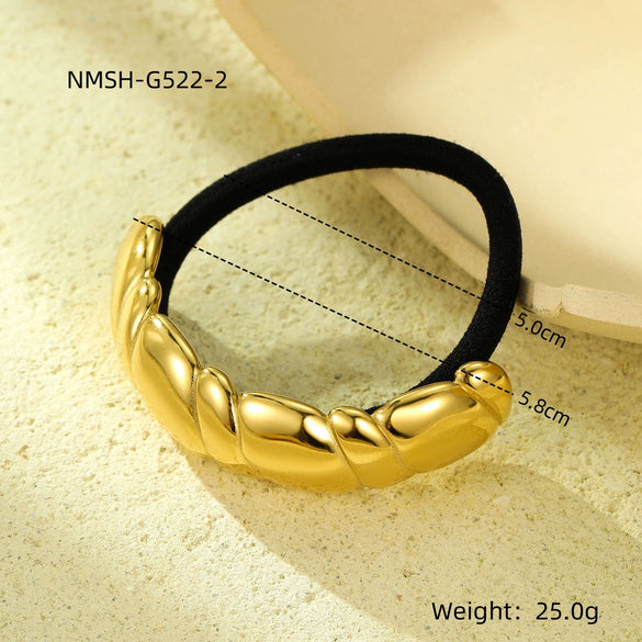 Wholesale Hair Accessories Stainless Steel Retro Ins Style Bow Geometric Starfish Hair Ring With 18K Gold Electroplated Hair Rope