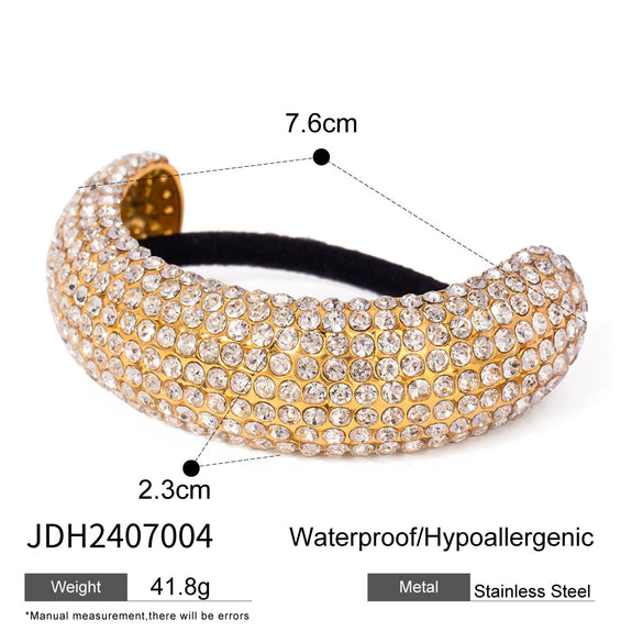 Wholesale Hair Accessories Stainless Steel U Shaped With Full Diamond Electroplated Black Rubber Band Light Luxury Design