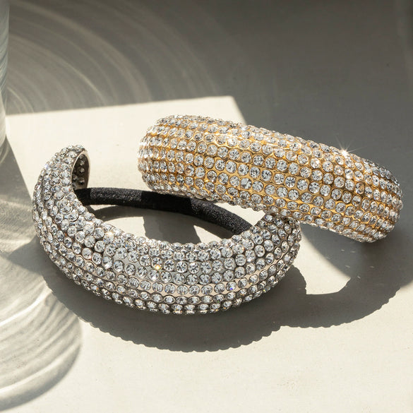 Wholesale Hair Accessories Stainless Steel U Shaped With Full Diamond Electroplated Black Rubber Band Light Luxury Design