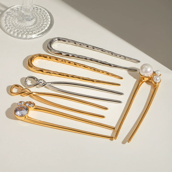 Wholesale Hair Accessories Stainless Steel Ushaped Geometric Electroplated Hairpin