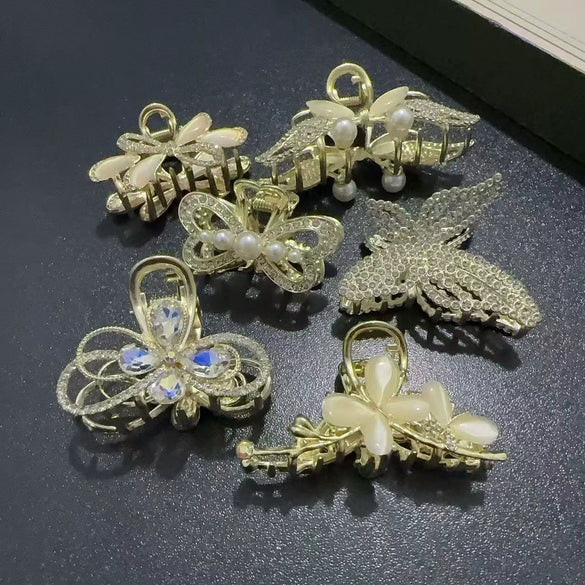 Wholesale Hair Accessories Zinc Alloy Elegant Half Grab Clip With Diamond Inlay For Women