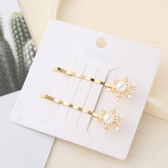 Wholesale Hair Clip With Imitation Pearls And Snowflake Design Electroplated For Women