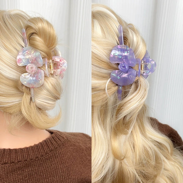 Wholesale Hair Clips Acetic Acid Sweet Plant Flowers Printing Style Twin Flower Ginkgo Leaf Design
