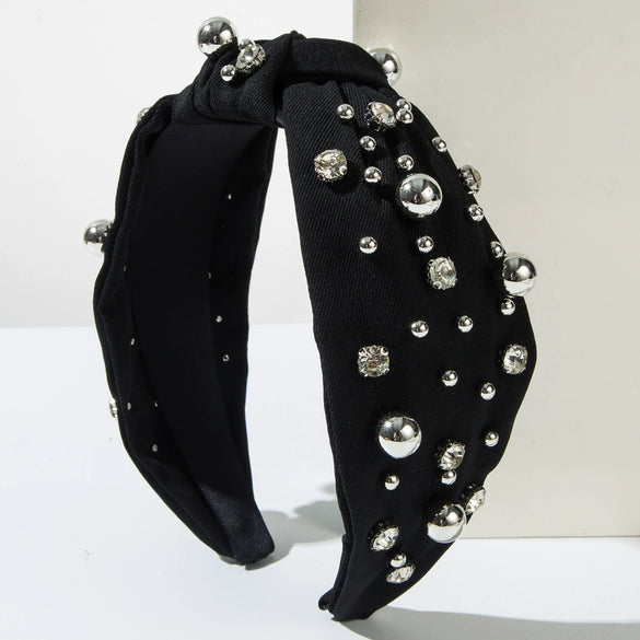 Wholesale Hair Hoop Alloy Retro Geometric Style With Gold Beads And Diamonds Set With Pearls For Women