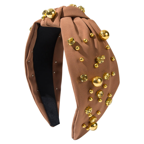 Wholesale Hair Hoop Alloy Retro Geometric Style With Gold Beads And Diamonds Set With Pearls For Women