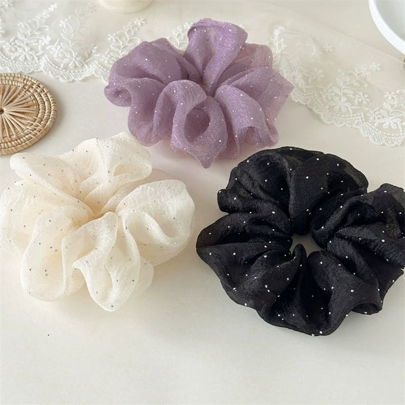 Wholesale Hair Ring Head Rope Head Flower Mixed Materials Handmade Cream Sweet Girl Style With Star Bubble Mesh Shape