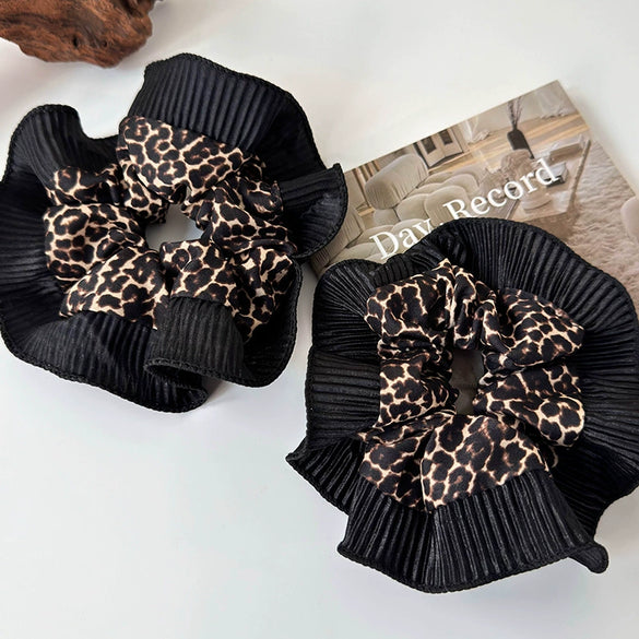 Wholesale Hair Ring Retro Leopard Lace Fabric Handmade Women's Fashion Niche Design Elegant Hair Rope Large Bowel Ring
