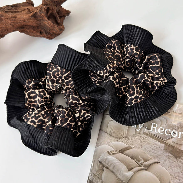 Wholesale Hair Ring Retro Leopard Lace Fabric Handmade Women's Fashion Niche Design Elegant Hair Rope Large Bowel Ring