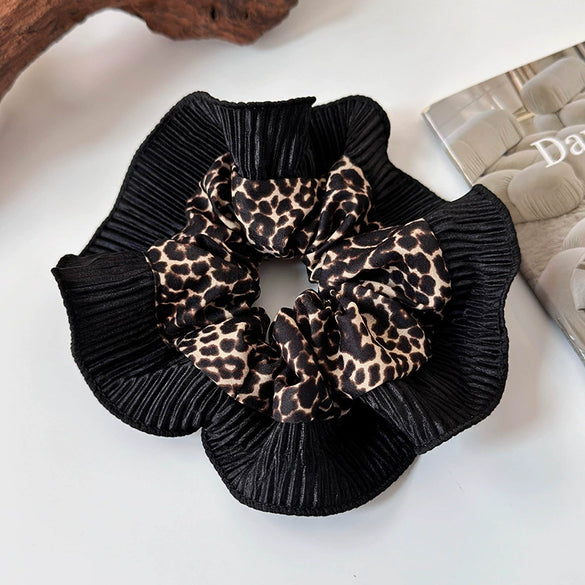 Wholesale Hair Ring Retro Leopard Lace Fabric Handmade Women's Fashion Niche Design Elegant Hair Rope Large Bowel Ring