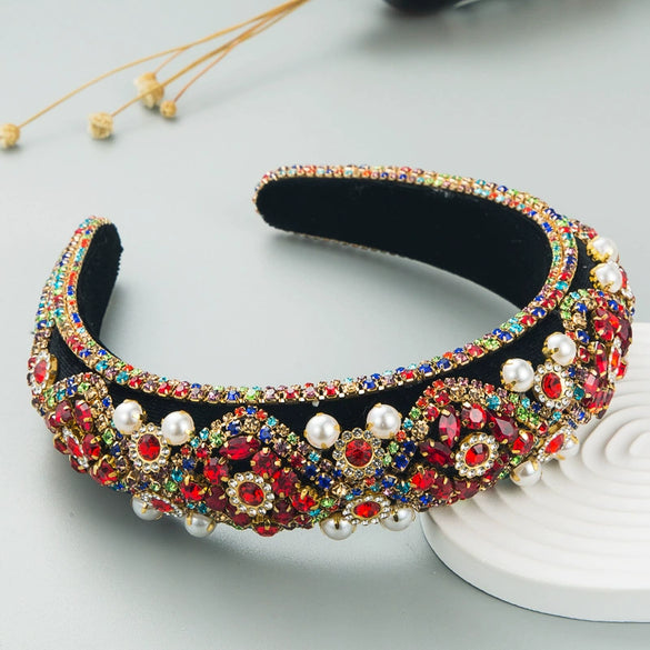 Wholesale Hairband Diamondencrusted Pearl Flannel Retro Heavy Craft For Women