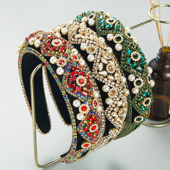 Wholesale Hairband Diamondencrusted Pearl Flannel Retro Heavy Craft For Women