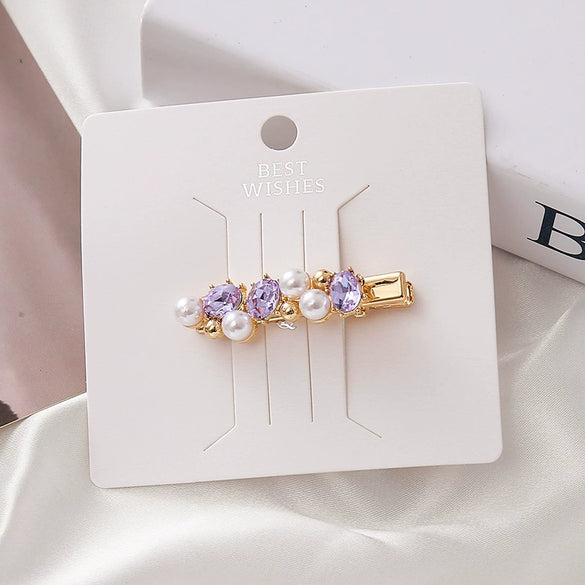 Wholesale Hairpin Alloy Crystal Flower Oval Rhinestone Electroplating Women's Simple Fashionable Duckbill Clip