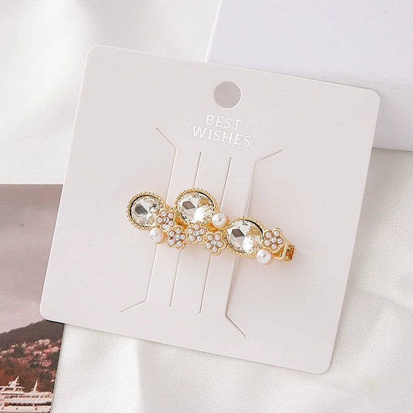 Wholesale Hairpin Alloy Crystal Flower Oval Rhinestone Electroplating Women's Simple Fashionable Duckbill Clip