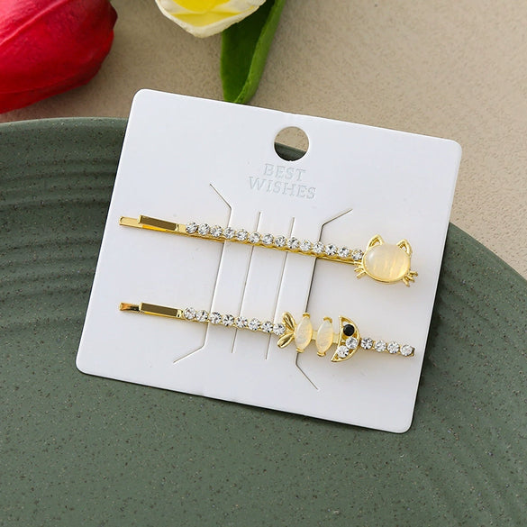 Wholesale Hairpin Alloy Princess Style Handmade Flower Cat Fish Fishtail Rhinestone Cat Eye Pearl Clip