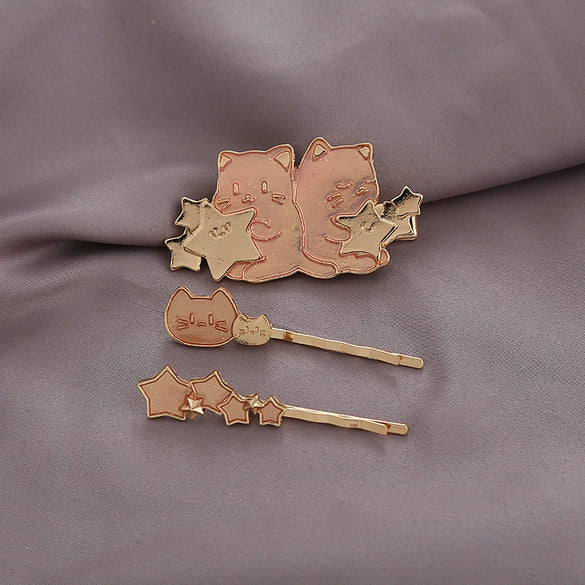 Wholesale Hairpin Copper Zinc Alloy Animals Dripping Oil Style Female Hair Accessories Cat Shiny Starry Sky Side Clip