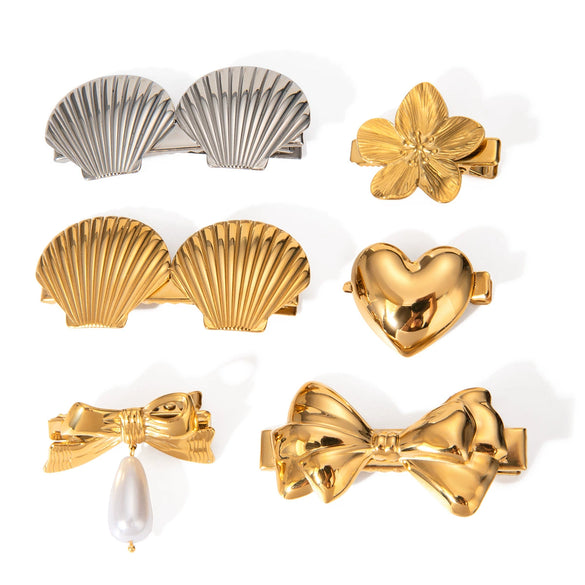 Wholesale Hairpins Stainless Steel Doublelayer Bow 18K Gold Electroplated For Women