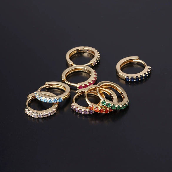 Wholesale Half Zirconium Ear Buckle Piercing Earrings In Copper With Geometric Design