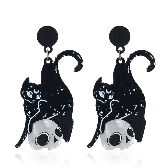 Wholesale Halloween Creative Earrings Acrylic Geometric Skull Fun Stylish With Printing