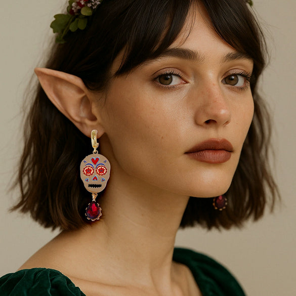 Wholesale Halloween Metal Earrings With Skull Micropaved Zircon And Water Drop Shape Cartoon Characters Pattern Women's Accessories