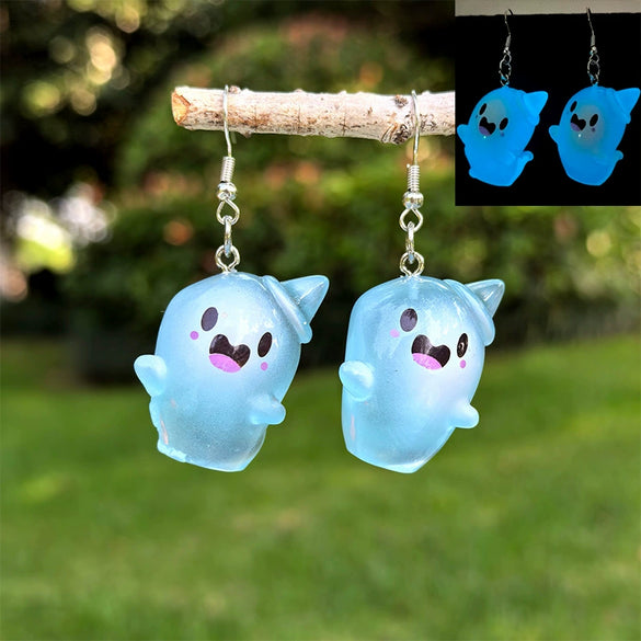 Wholesale Halloween White Luminous Ghost Pendant Earrings In Plastic And Resin With Dripping Oil Process Three Dimensional Cartoon And Cute Simple Style