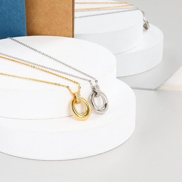 Wholesale Halo Necklace 925 Sterling Silver Geometric Pendant Electroplated Jewelry