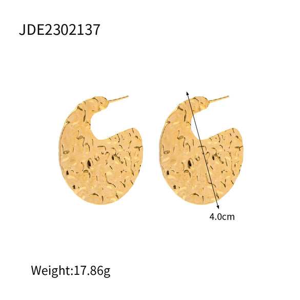 Wholesale Hammer Pattern Geometric Stainless Steel Earrings With Electroplating For Women