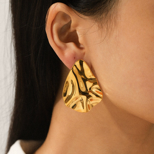 Wholesale Hammered Electroplated Geometric Stainless Steel Earrings For Women