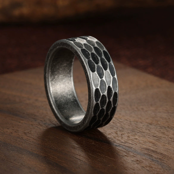 Wholesale Hammering Geometric Pattern Titanium Steel Ring For Men Retro Style With Old Processing