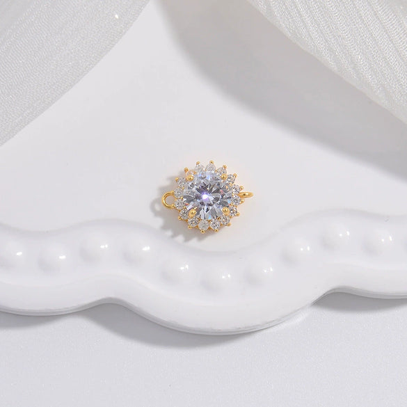 Wholesale Hand Card Connector Material S925 Sterling Silver Inlaid Zirconium Round Snowflake Design