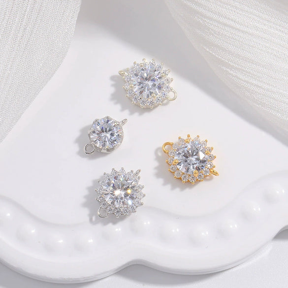 Wholesale Hand Card Connector Material S925 Sterling Silver Inlaid Zirconium Round Snowflake Design