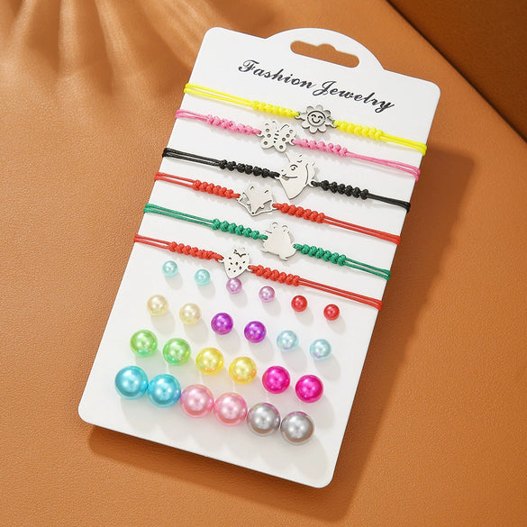 Wholesale Hand Jewelry And Earrings Set Stainless Steel Imitation Pearl With Animal Pattern Electroplating For Women