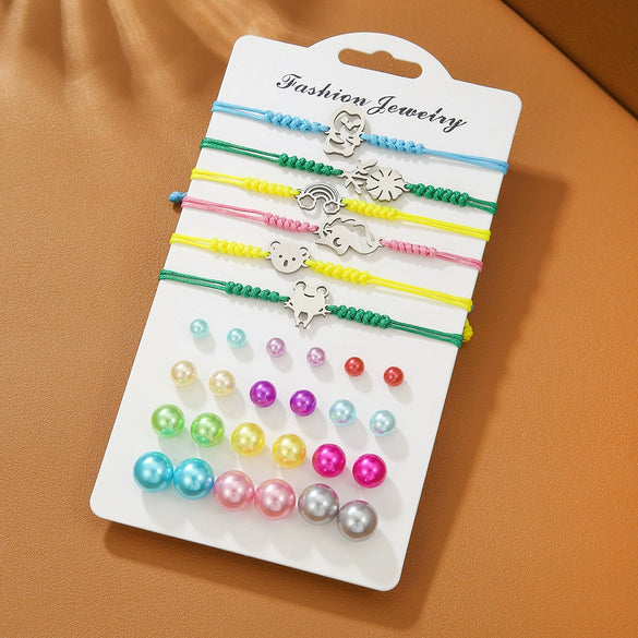 Wholesale Hand Jewelry And Earrings Set Stainless Steel Imitation Pearl With Animal Pattern Electroplating For Women