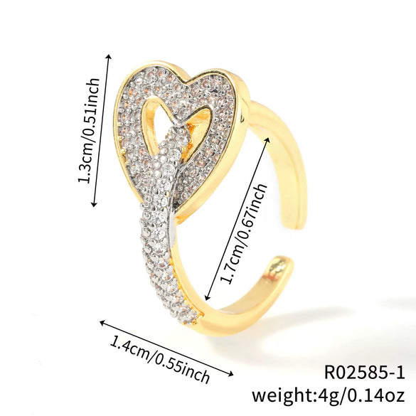Wholesale Hand Jewelry Copper Inlaid Zirconium Heart Four Leaf Clover Open Ring Electroplating Geometric Style