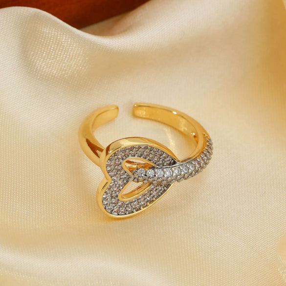 Wholesale Hand Jewelry Copper Inlaid Zirconium Heart Four Leaf Clover Open Ring Electroplating Geometric Style