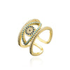 Wholesale Hand Jewelry Copper Real Gold Micropaved Geometric Cut Out Design Open Ring For Women