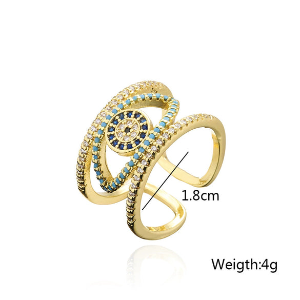 Wholesale Hand Jewelry Copper Real Gold Micropaved Geometric Cut Out Design Open Ring For Women