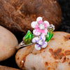 Wholesale Hand Jewelry Copper Sweet Flower Leaf Enamel Glue Zircon Ring For Women