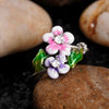 Wholesale Hand Jewelry Copper Sweet Flower Leaf Enamel Glue Zircon Ring For Women