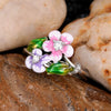 Wholesale Hand Jewelry Copper Sweet Flower Leaf Enamel Glue Zircon Ring For Women