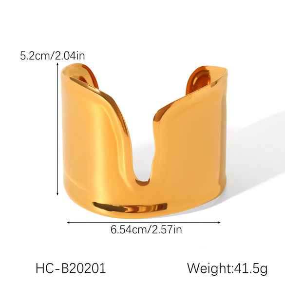 Wholesale Hand Jewelry Exaggerated Geometric Stainless Steel Open Bracelet 18K Goldplated Electroplated